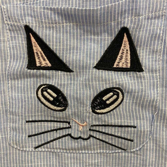 Awesome gracile light-weight thin cat pocket blue micro stripe smock top large - Picture 3 of 8